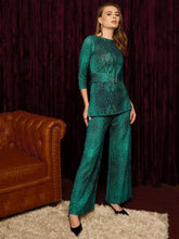 Boat Neck Coord Set In Green Snake Print